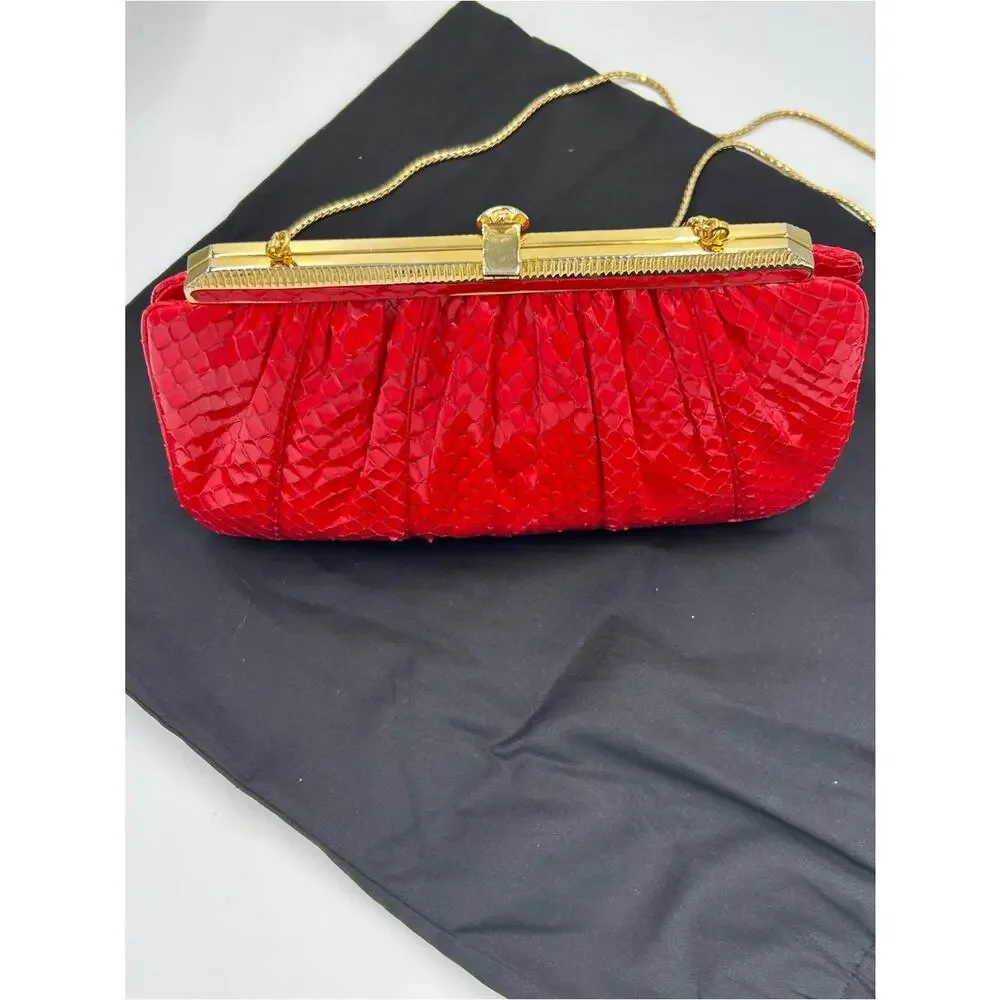 Women's Judith Leiber Red snakeskin evening Bag made in Italy. PRISTINE
